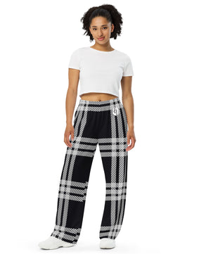 Black plaid All-over print unisex wide-leg pants