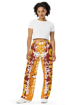 Brown and yellow summers All-over print unisex wide-leg pants