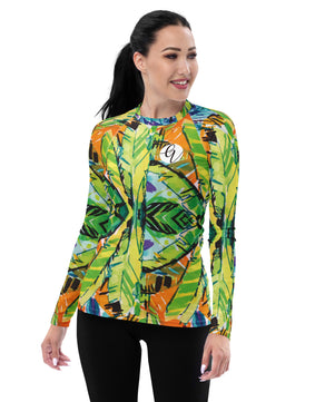 Green Leafy Poplin Women's Rash Guard