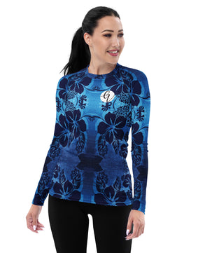 Blue Floral Women's Rash Guard