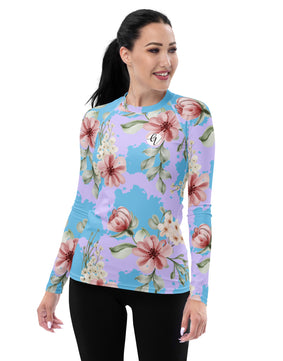 Pink Blue Floral Rash Guard