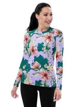 Green Peach Floral Rash Guard