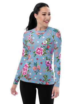 Blue Pink Floral Rash Guard