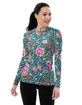 Green Pink Floral Rash Guard