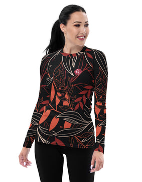 Red Palm Leaves Rash Guard