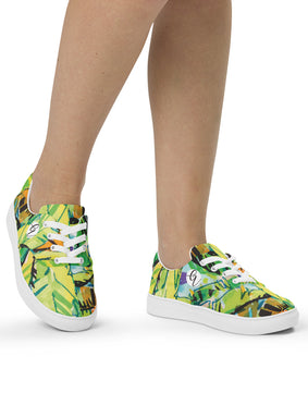 Green leaves Women’s lace-up canvas shoes