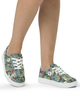 Green floral Women’s lace-up canvas shoes